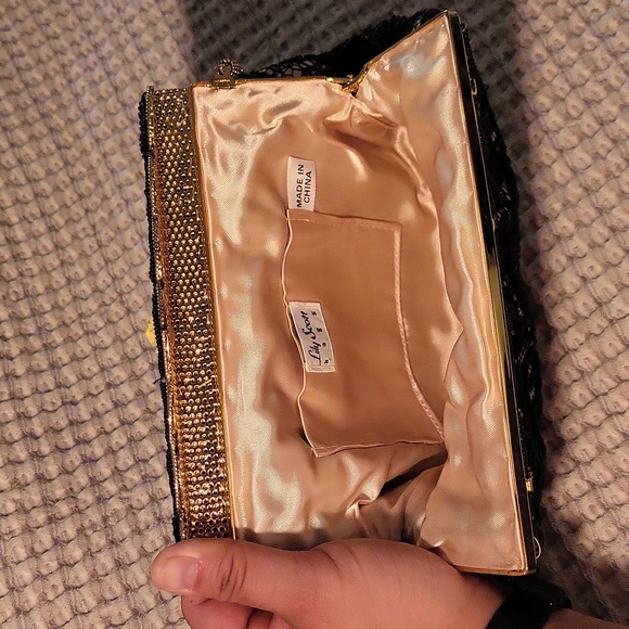 Lily Scott Vintage Lace Beaded Cameo Metal Evening Purse JT - Picture 6 of 6